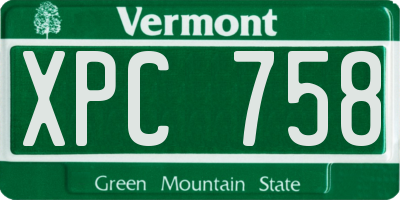 VT license plate XPC758