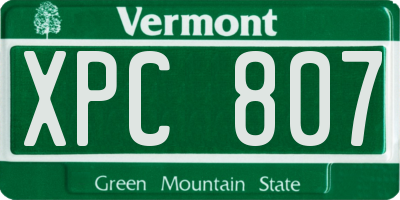 VT license plate XPC807