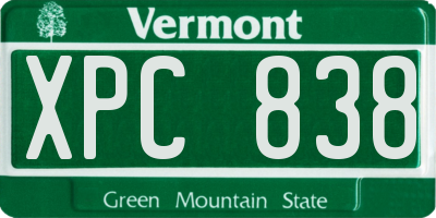 VT license plate XPC838