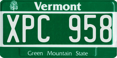 VT license plate XPC958