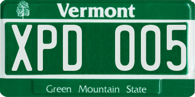 VT license plate XPD005
