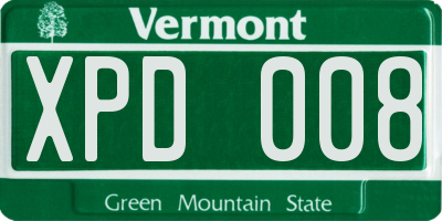 VT license plate XPD008