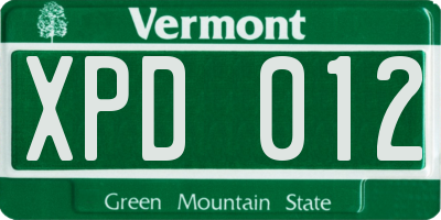 VT license plate XPD012