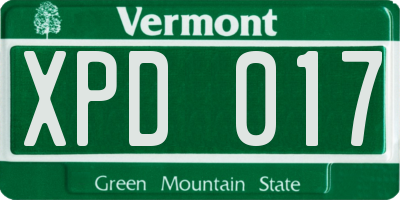 VT license plate XPD017