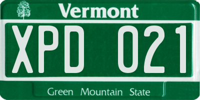 VT license plate XPD021