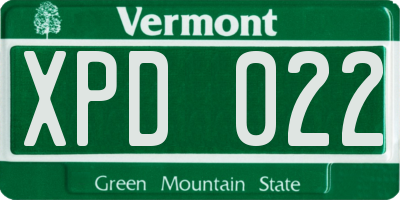 VT license plate XPD022