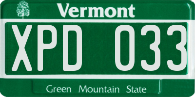 VT license plate XPD033