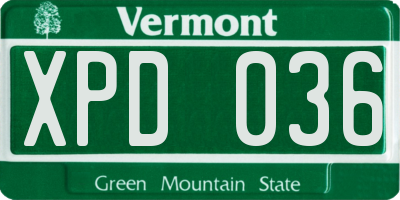VT license plate XPD036