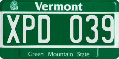 VT license plate XPD039