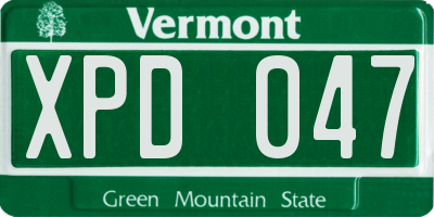 VT license plate XPD047