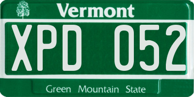 VT license plate XPD052