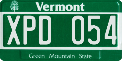 VT license plate XPD054