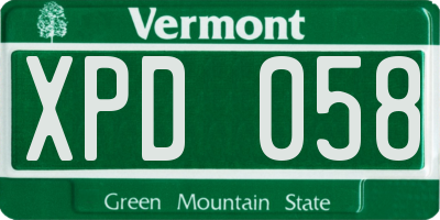 VT license plate XPD058