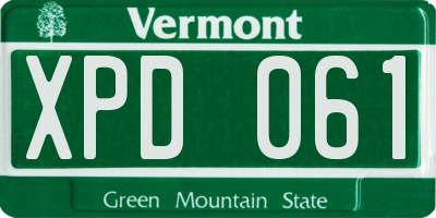 VT license plate XPD061