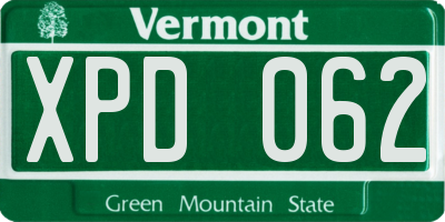 VT license plate XPD062
