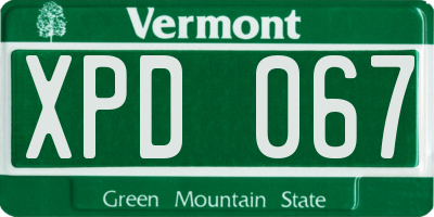 VT license plate XPD067