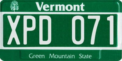 VT license plate XPD071