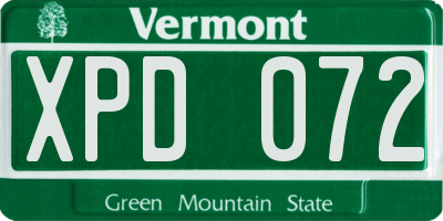VT license plate XPD072
