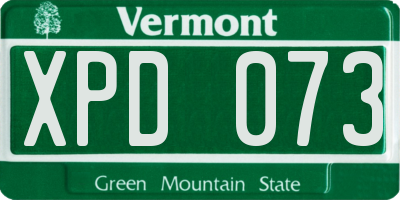 VT license plate XPD073