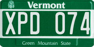 VT license plate XPD074