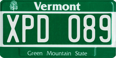 VT license plate XPD089