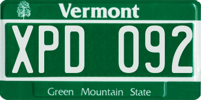 VT license plate XPD092