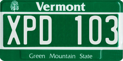 VT license plate XPD103