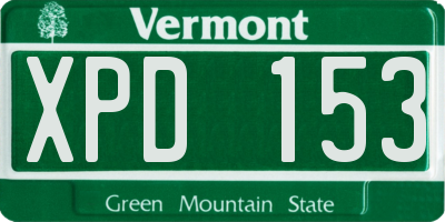 VT license plate XPD153
