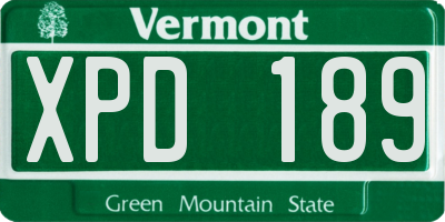 VT license plate XPD189