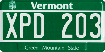 VT license plate XPD203