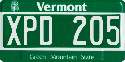 VT license plate XPD205