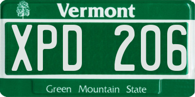 VT license plate XPD206