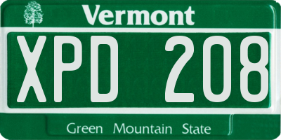 VT license plate XPD208