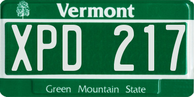 VT license plate XPD217