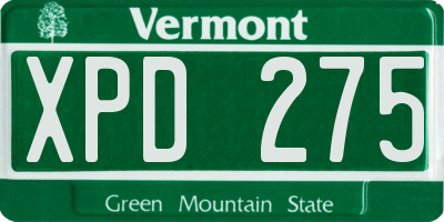 VT license plate XPD275