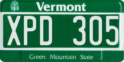 VT license plate XPD305