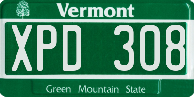 VT license plate XPD308