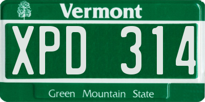 VT license plate XPD314