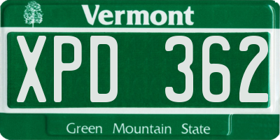 VT license plate XPD362