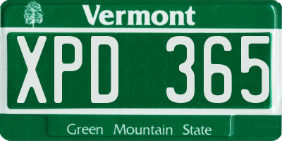 VT license plate XPD365