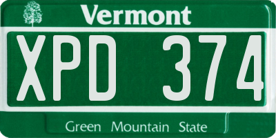 VT license plate XPD374