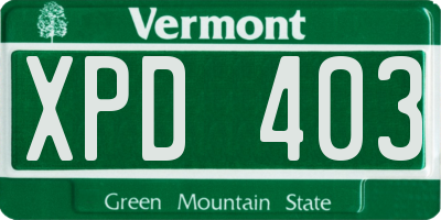 VT license plate XPD403