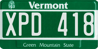 VT license plate XPD418