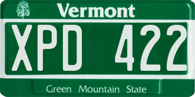 VT license plate XPD422