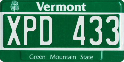 VT license plate XPD433