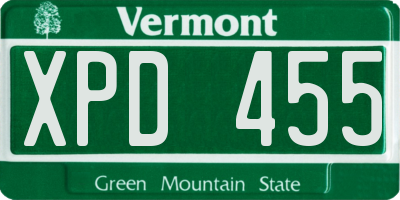 VT license plate XPD455