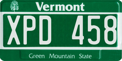 VT license plate XPD458