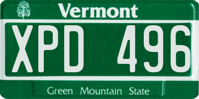 VT license plate XPD496