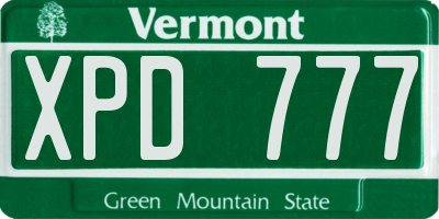 VT license plate XPD777