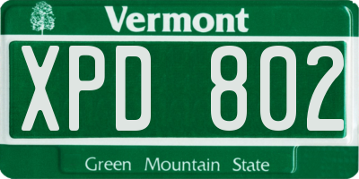 VT license plate XPD802
